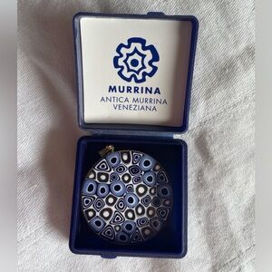 Antica Murrina Veneziana Murano Glass Pendant Blue Millefiori, Asymmetrical LG